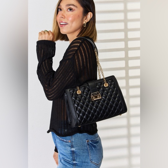 BOUTIQUE David Jones Quilted PU Leather & Chain Straps Handbag, in Black - Picture 7 of 10